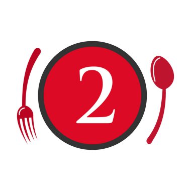 Mektup 2 Restoran Logosu. Logotype Restoranı 2. Mektup Kaşık ve Çatal Kavram Vektörü