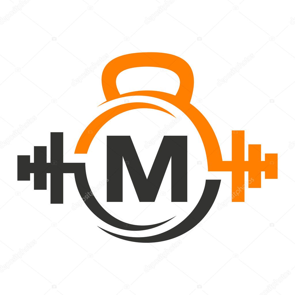 Fitness Logo On Letter M. Gym and Fitness M Letter Sign Vector Template