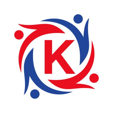 K harfinde Amerikan Yardım Logosu. Takım Çalışması Vakfı ikonu Örgüt Bakım Logosunu Birleştir