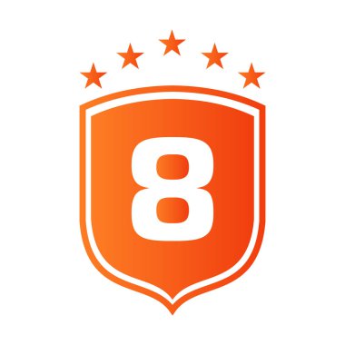 Kalkan logosu 8. Mektup Vektörü 'nde. Harf 8 Kalkan Güvenliği Logo Koruma Sembol Vektör İmza Tasarımı