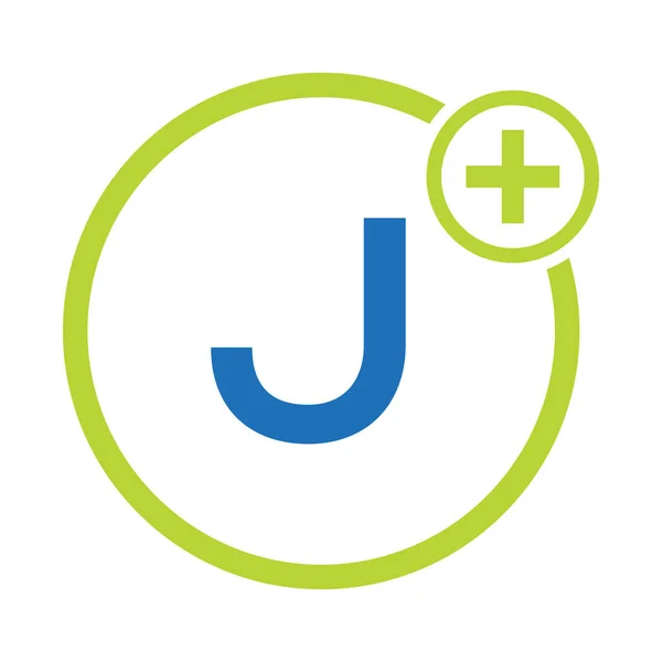 ヘルスケアシンボル医師と医師のロゴが文字Jテンプレートに表示されます 医師ロゴ — ストックベクタ