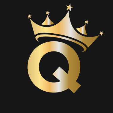 Q harfi Crown Logosu. Q harfi üzerinde Crown Logosu Güzellik, Moda, Yıldız, Zarif, Lüks İşaret Şablonu