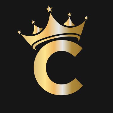 C harfi Crown Logosu. C harfi üzerinde Crown Logosu Güzellik, Moda, Yıldız, Zarif, Lüks İşaret Şablonu