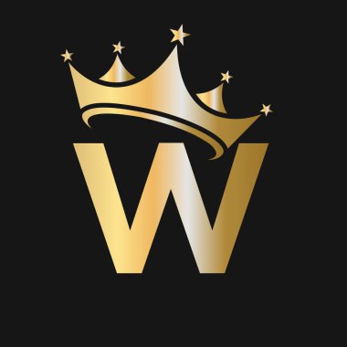 W harfli Crown Logosu. Güzellik, Moda, Yıldız, Zarif, Lüks İşaretler İçin W harfi vektör şablonu üzerine Crown Logosu