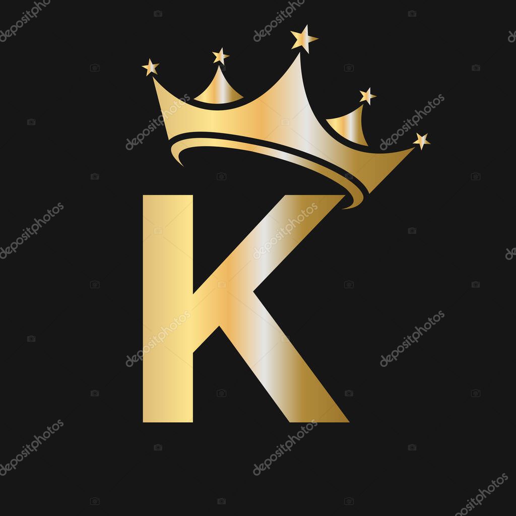 Letter K Crown Logo. Crown Logo on Letter K Vector Template for Beauty, Fashion, Star, Elegant, Luxury Sign