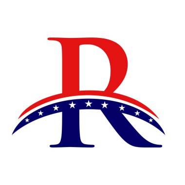 İlk harf R Amerikan İşletme, Şirket ve Şirket İşareti Logosu. R Harfi Vektör Şablonunda ABD Logosu