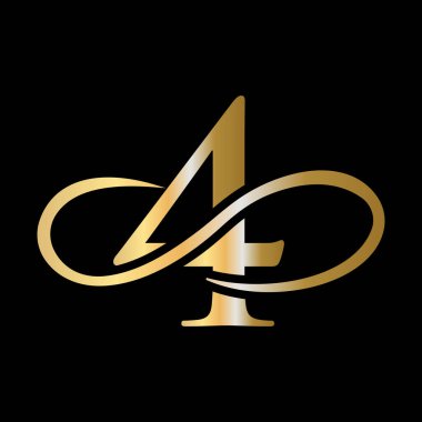 Yaratıcı Modern Lüks 4 Logo Vektör Şablonu. İlk Monogram Harf 4 Logo Tasarım Vektörü Şablonu