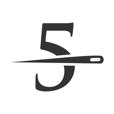 İlk Harf 5 Terzi Logosu, Nakış, Tekstil, Moda, Kumaş, Kumaş Şablonu için İğne ve İplik Kombinasyonu