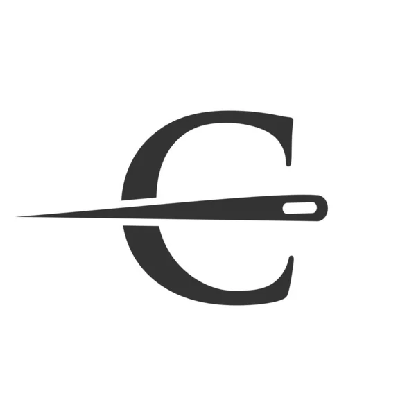 頭文字Cテーラーロゴ 刺繍のための針と糸の組み合わせ ファッション ファブリックテンプレート — ストックベクタ