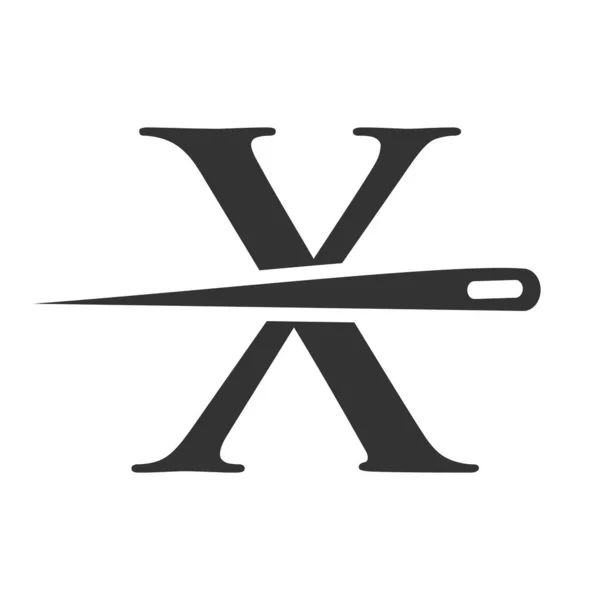 Úvodní Písmeno Krejčovské Logo Kombinace Jehly Nitě Pro Výšivku Textil — Stockový vektor