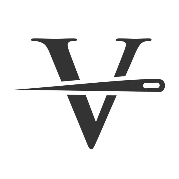 Lettera Iniziale Logo Sarto Ago Filo Combinazione Ricamatore Tessile Moda — Vettoriale Stock