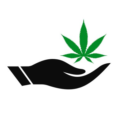 El marihuana logosu tasarımı. El konsepti vektörlü marihuana logosu. El ve Marihuana logosu tasarımı