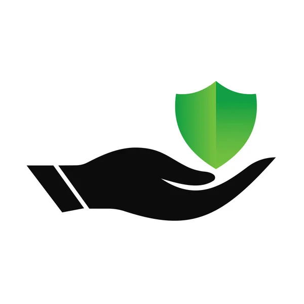 Handschild Logo Ontwerp Shield Logo Met Handconcept Vector Ontwerp Van — Stockvector