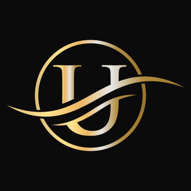 İlk Monogram U Logosu Tasarım Vektör Şablonu. Lüks U Mektup Logotype Tasarımı