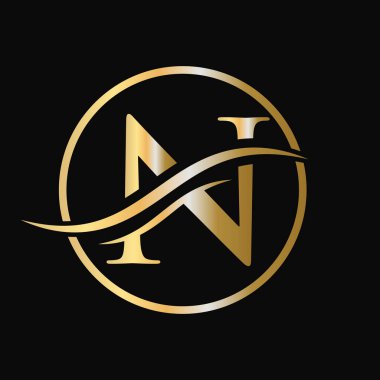 İlk Monogram Harf N Logo Tasarım Vektör Şablonu. Lüks Harf Logosu Tasarımı