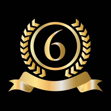 Altıncı ve Siyah Şablon 'un yıldönümünü kutluyoruz. Lüks Stil Altın Heraldik Crest Logosu Vintage Laurel Vector