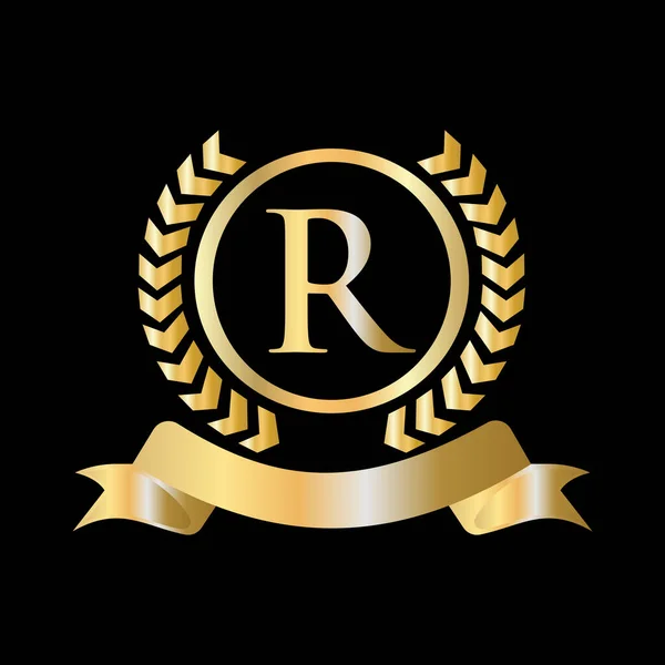金桂冠 带在字母R概念上 奢侈金纹章纹章元素维蕾尔向量 — 图库矢量图片