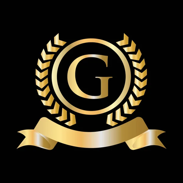 Seal Gold Laurel Çelengi Harfi Üzerinde Kurdele Lüks Altın Heraldik — Stok Vektör