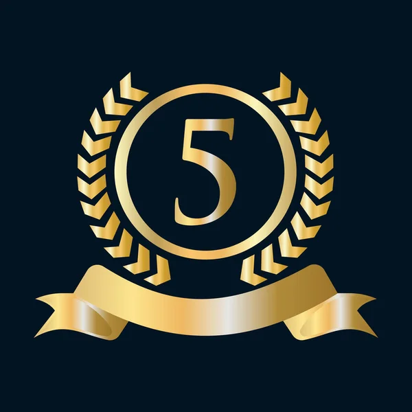 5周年記念ゴールドとブラックテンプレート 高級スタイルゴールド紋章ロゴ要素ヴィンテージローレルベクトル — ストックベクタ