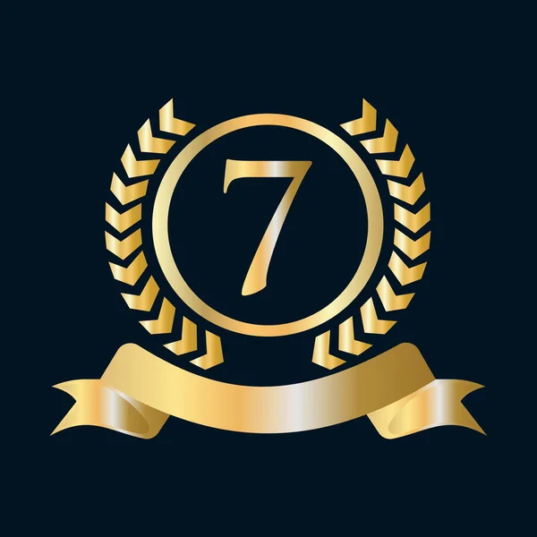 7Th Anniversary Celebration Gold Black Template Luxury Style Gold Heraldic — Image vectorielle