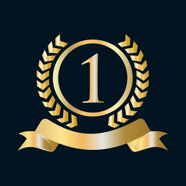 1st, First Anniversary Celebration Gold and Black Template. Luxury Style Gold Heraldic Crest Logo Element Vintage Laurel Vector