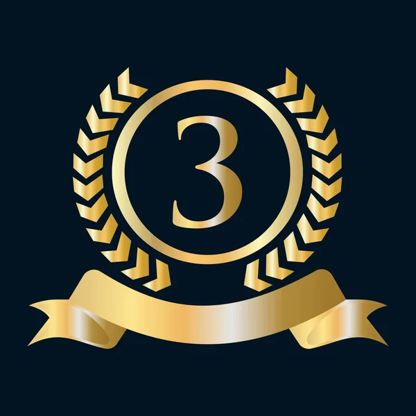 3Rd Third Anniversary Celebration Gold Black Template Luxury Style Gold — Stockvektor