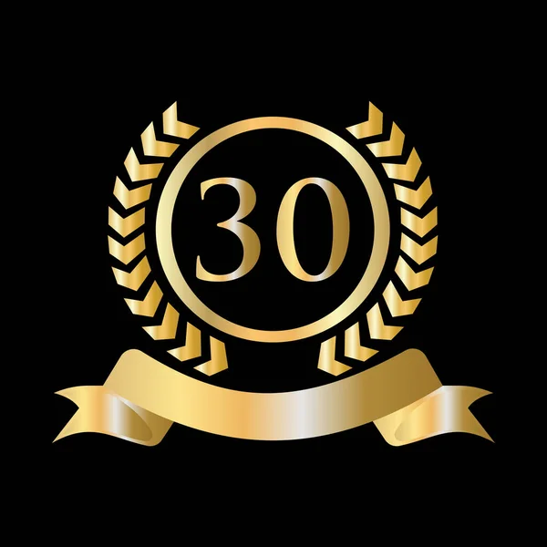 30Th Anniversary Celebration Gold Black Template Luxury Style Gold Heraldic — Vetor de Stock