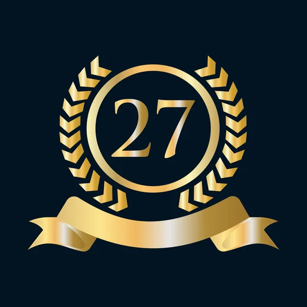 27Th Anniversary Celebration Gold Black Template Luxury Style Gold Heraldic — Wektor stockowy