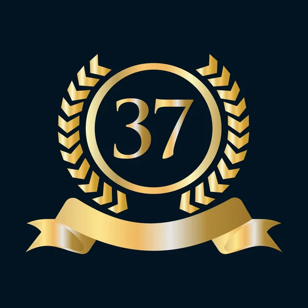 37E Verjaardag Viering Goud Zwart Sjabloon Luxe Stijl Gouden Heraldische — Stockvector