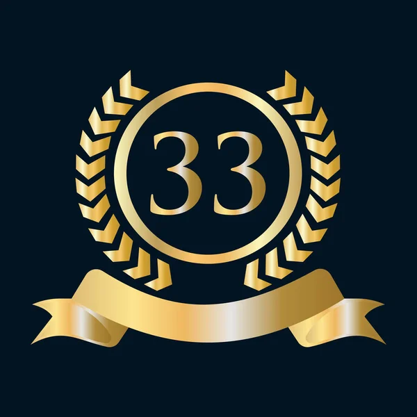 33Rd Anniversary Celebration Gold Black Template Luxury Style Gold Heraldic — Image vectorielle