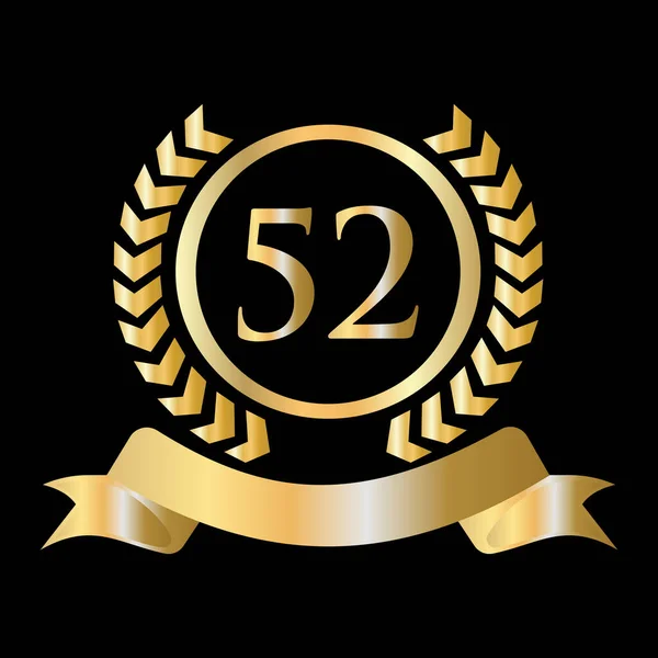 Fifty Two Years Anniversary Celebration Gold Black Template Luxury Style — Stockový vektor