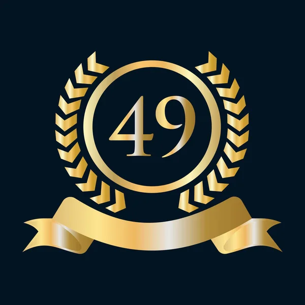 Forty Nine Anniversary Celebration Gold Black Template Luxury Style Gold — Stockvector
