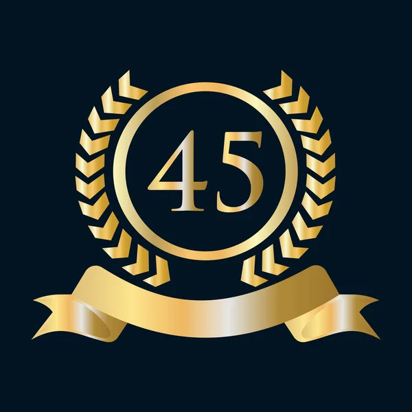 Forty Five Anniversary Celebration Gold Black Template Luxury Style Gold — Stockvector