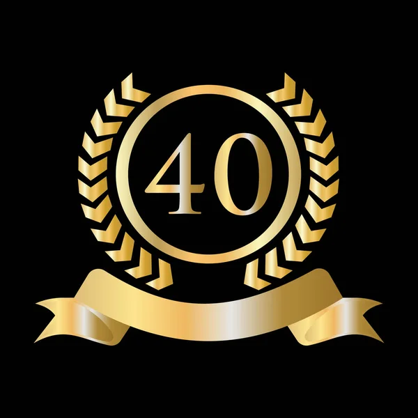 40Th Aniversário Celebração Ouro Black Template Luxo Estilo Ouro Heráldico —  Vetores de Stock