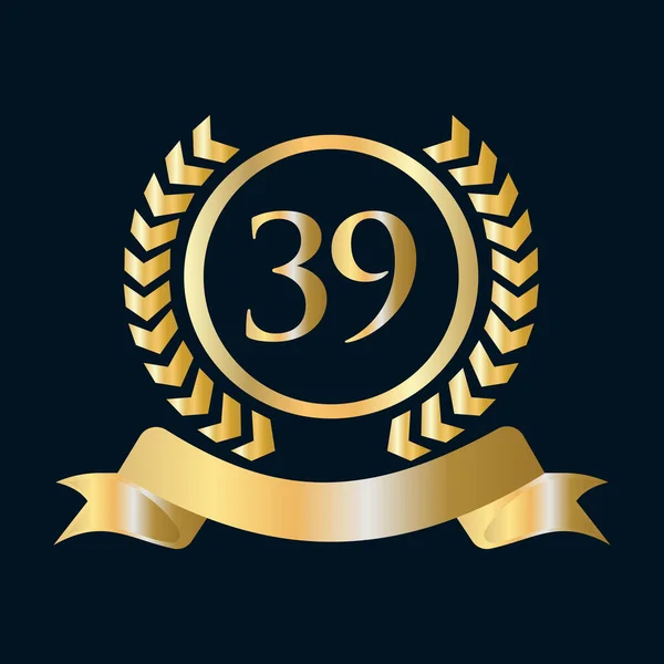 39Th Aniversário Celebration Gold Black Template Luxo Estilo Ouro Heráldico —  Vetores de Stock