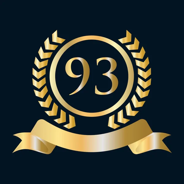 93周年記念ゴールドとブラックテンプレート 高級スタイルゴールド紋章ロゴ要素ヴィンテージローレルベクトル — ストックベクタ