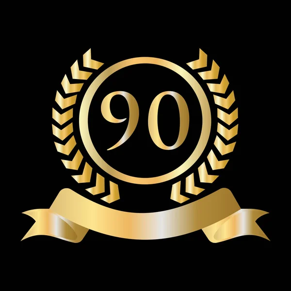 90Th Anniversary Celebration Gold Black Template Luxury Style Gold Heraldic — Vetor de Stock
