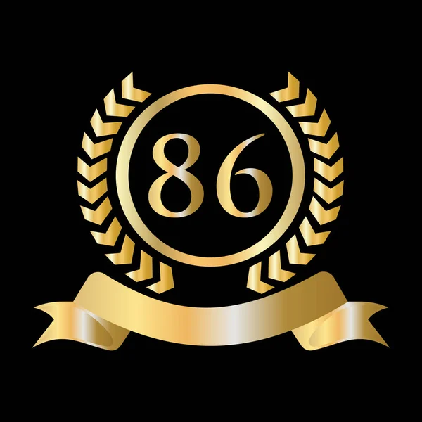 86Ste Verjaardag Viering Goud Zwart Sjabloon Luxe Stijl Gouden Heraldische — Stockvector