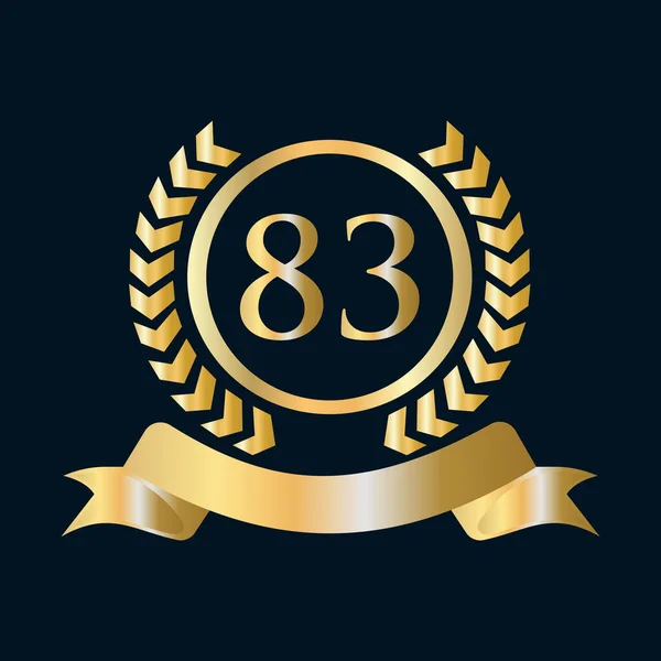 83年 83周年記念ゴールドとブラックテンプレート 高級スタイルゴールド紋章ロゴ要素ヴィンテージローレルベクトル — ストックベクタ