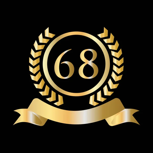 68周年記念ゴールドとブラックテンプレート 高級スタイルゴールド紋章ロゴ要素ヴィンテージローレルベクトル — ストックベクタ