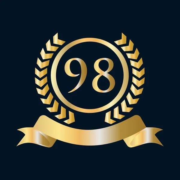 Ninety Eight 98Th Anniversary Celebration Gold Black Template Luxury Style — Διανυσματικό Αρχείο