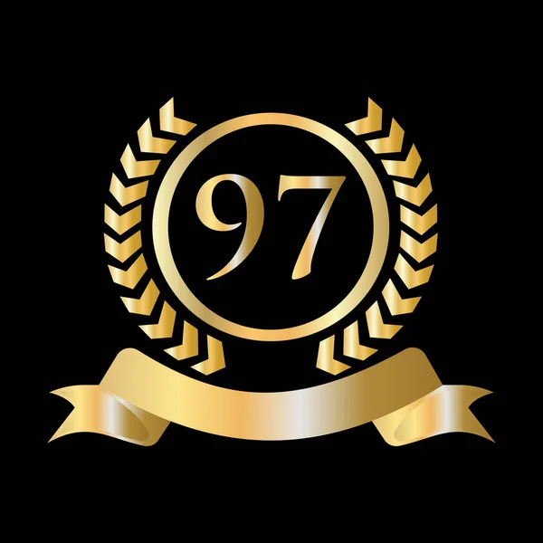 97周年記念ゴールド ブラックテンプレート97周年記念ゴールド ブラックテンプレート 高級スタイルゴールド紋章ロゴ要素ヴィンテージローレルベクトル — ストックベクタ