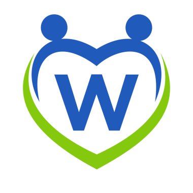 W harfi şablonunda sağlık sigortası tabelası. Birlik ve Takım Çalışması Logosu Tasarımı. Yardım ve Bağış Vakfı Logotype