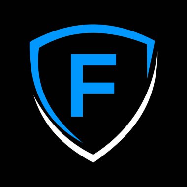 F harfi vektöründeki Kalkan Logosu, Mahremiyet simgesi Güvenli ve Koruma Logosu İşaret Şablonu