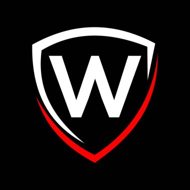 W harfi vektöründeki Kalkan Logosu, Gizlilik simgesi Güvenli ve Koruma Logosu İşaret Şablonu