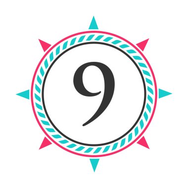 Anchor Logo Tasarımı Harf 9 Şablonu. Denizci Retro Element, Süper Yat simgesi, Denizcilik Gezisi Rozetleri Logosu