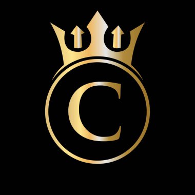Lüks C Crown Logosu. C harfi üzerinde Crown Logosu Güzellik, Moda, Yıldız, Zarif İşaret İçin Vektör Şablonu