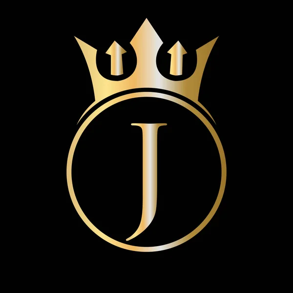 华丽的字母J皇冠标志 优雅签名字母J矢量模板上的冠冕标志 — 图库矢量图片