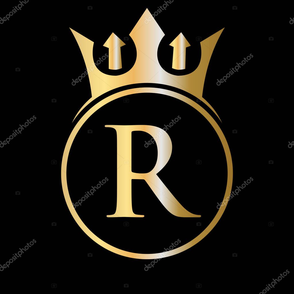 Luxury Letter R Crown Logo. Crown Logo on Letter R Vector Template for Beauty, Fashion, Star, Elegant Sign