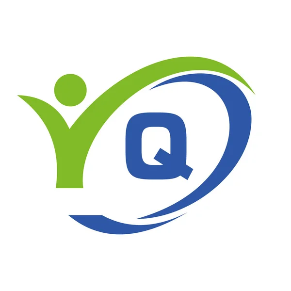 Carta Inicial Logo Design Médico Com Símbolo Humano Pessoas Saúde — Vetor de Stock